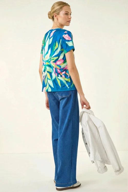 Roman Green Floral Print Stretch Top - 14 Image 3