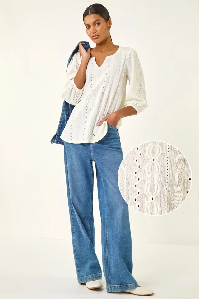 Roman Ivory Broderie Detail Tunic Top