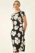 Roman Black Floral Gathered Shift Dress - 16 Image 4