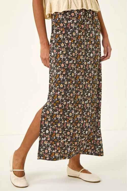 Roman Pink Ditsy Floral Stretch Maxi Skirt - Size 16 Image 1