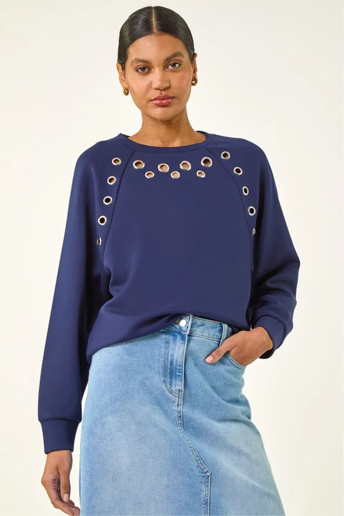 Roman Navy Eyelet Detail Stretch Top - Size 20 Image 4