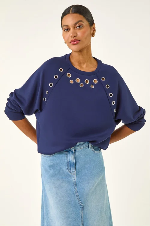Roman Navy Eyelet Detail Stretch Top - Size 20 Image 1
