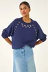 Roman Navy Eyelet Detail Stretch Top - Size 20 Image 1