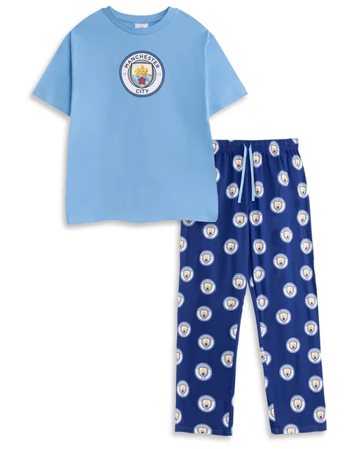 Vanilla Underground Manchester City Logo Blue Short Sleeve Long Leg Pyjama Set - Extra Large Image 1