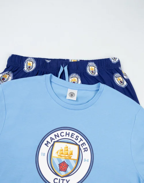 Vanilla Underground Manchester City Logo Blue Short Sleeve Long Leg Pyjama Set - Extra Large Image 3