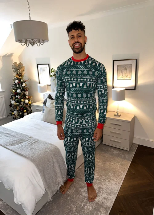 My Christmas Pyjamas Green Yuletide Two Piece Long Matching Pyjama Set - M Image 4