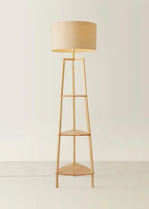 ValueLights Hiru Natural 3 Tier Shelf Floor Lamp with Natural Drum Shade - One Size Image 3