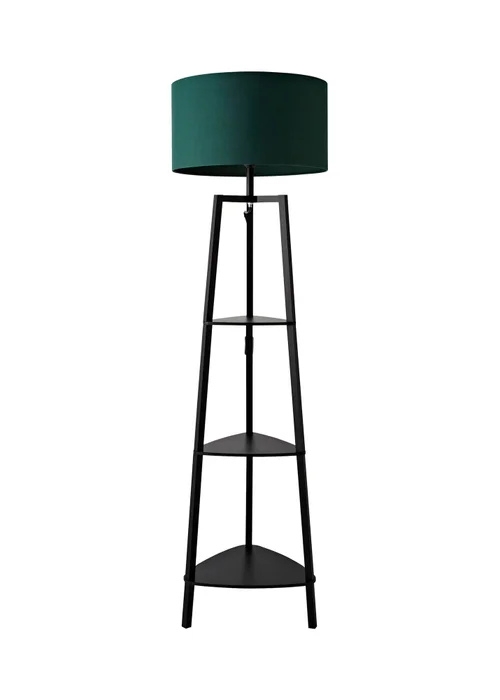ValueLights Hiru Black 3 Tier Shelf Floor Lamp with Green Drum Shade - One Size Image 5