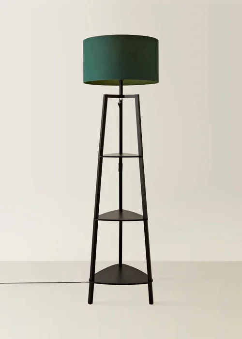 ValueLights Hiru Black 3 Tier Shelf Floor Lamp with Green Drum Shade - One Size Image 3