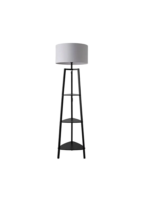 ValueLights Hiru Black 3 Tier Shelf Floor Lamp with Grey Drum Shade - One Size Image 4