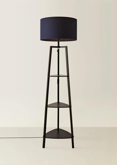 ValueLights Hiru Black 3 Tier Shelf Floor Lamp with Navy Drum Shade - One Size Image 3