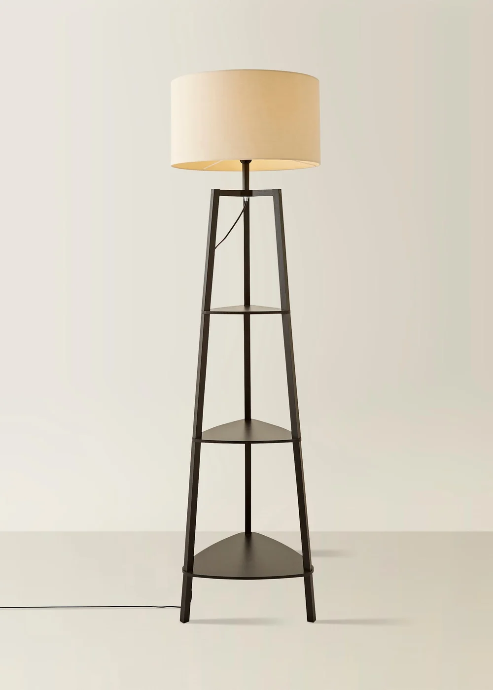 ValueLights Hiru Black 3 Tier Shelf Floor Lamp with Cream Drum Shade - One Size Image 3