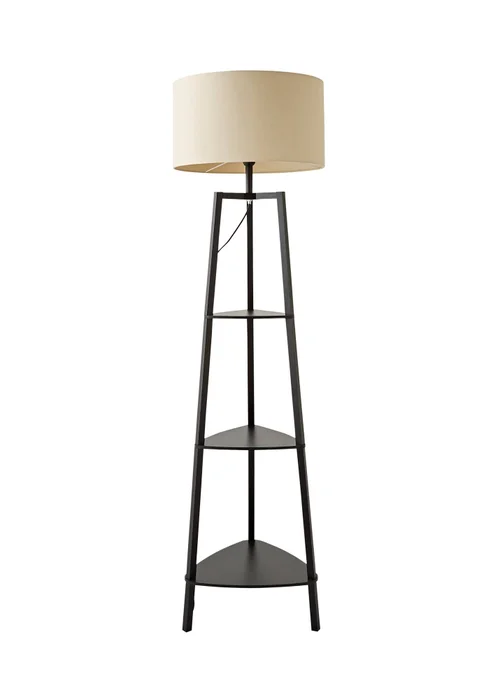 ValueLights Hiru Black 3 Tier Shelf Floor Lamp with Cream Drum Shade - One Size Image 5