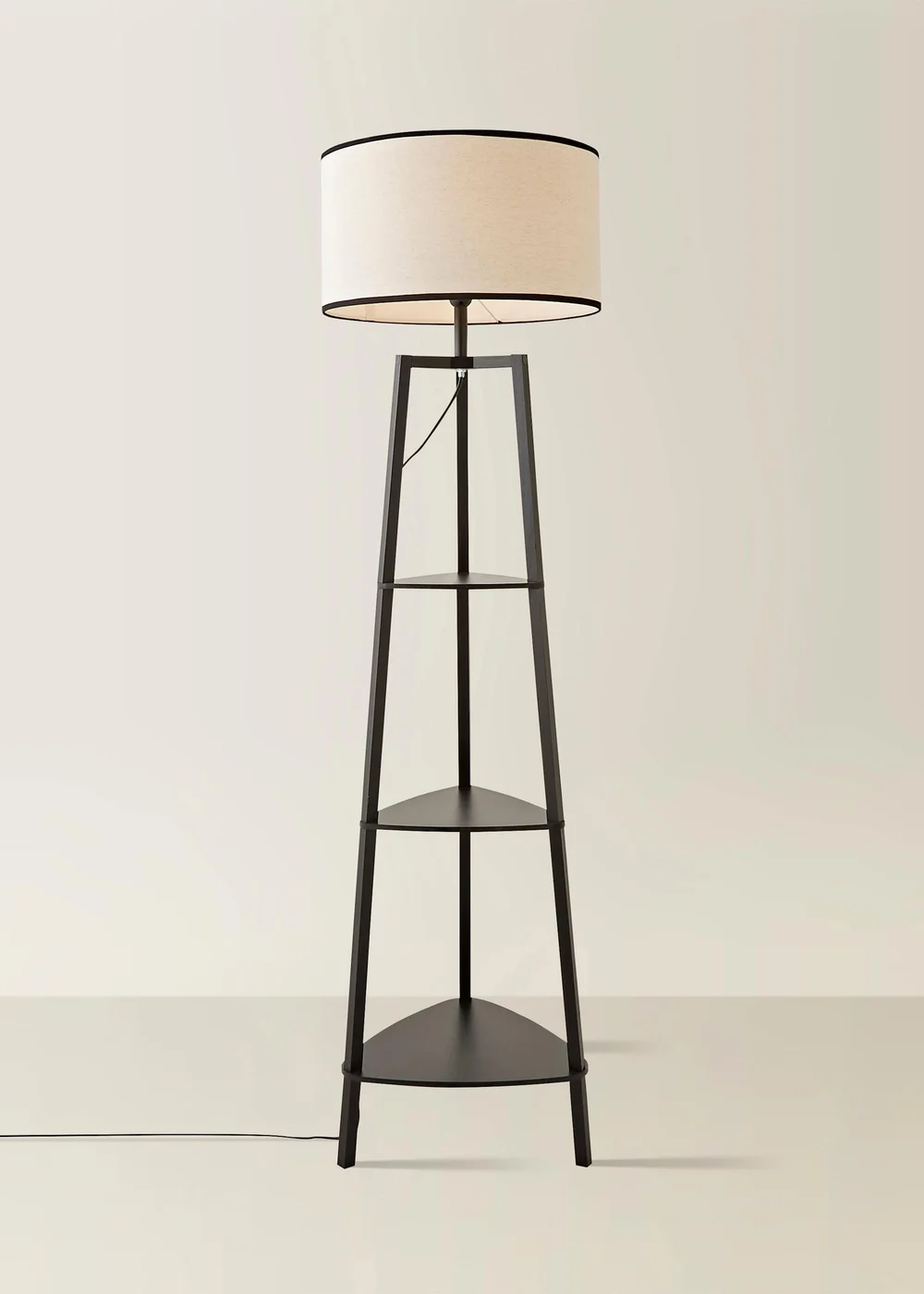 ValueLights Hiru Black 3 Tier Shelf Floor Lamp with Black Trim Linen Shade - One Size Image 3