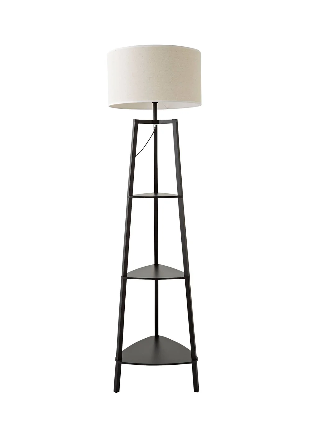 ValueLights Hiru Black 3 Tier Shelf Floor Lamp with White Trim Linen Shade - One Size Image 5