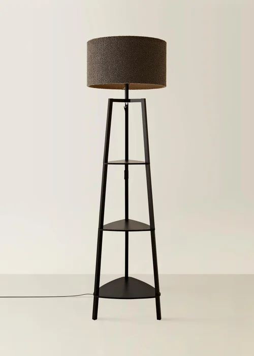 ValueLights Hiru Black 3 Tier Shelf Floor Lamp with Charcoal Boucle Shade - One Size Image 3