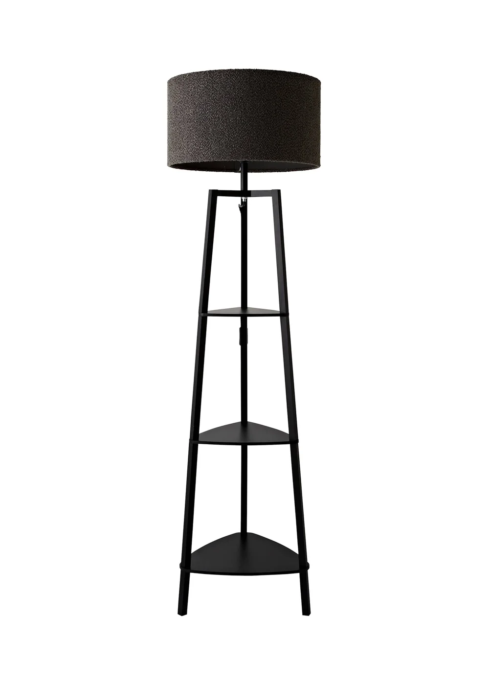 ValueLights Hiru Black 3 Tier Shelf Floor Lamp with Charcoal Boucle Shade - One Size Image 5