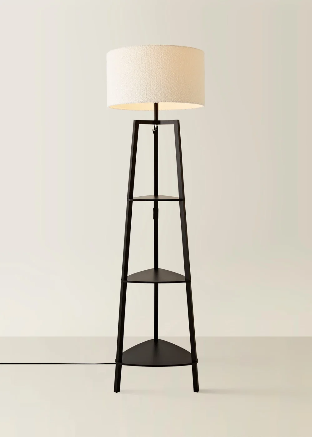 ValueLights Hiru Black 3 Tier Shelf Floor Lamp with Cream Boucle Shade - One Size Image 3