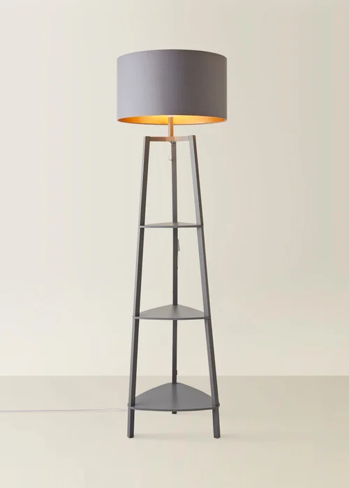 ValueLights Hiru Grey 3 Tier Shelf Floor Lamp with Metallic Copper Inner Shade - One Size Image 3