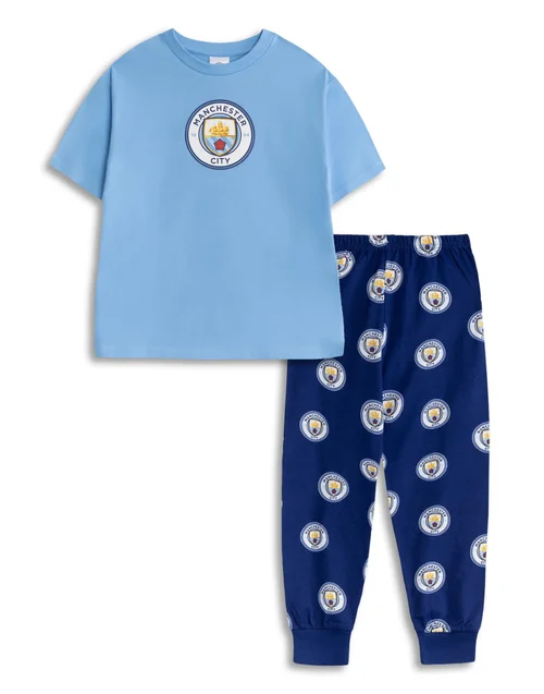 Vanilla Underground Manchester City Logo Kids Short Sleeve Long Leg Pyjama Set (18mnths - 14 yrs) - Age 5-6 Years Image 1
