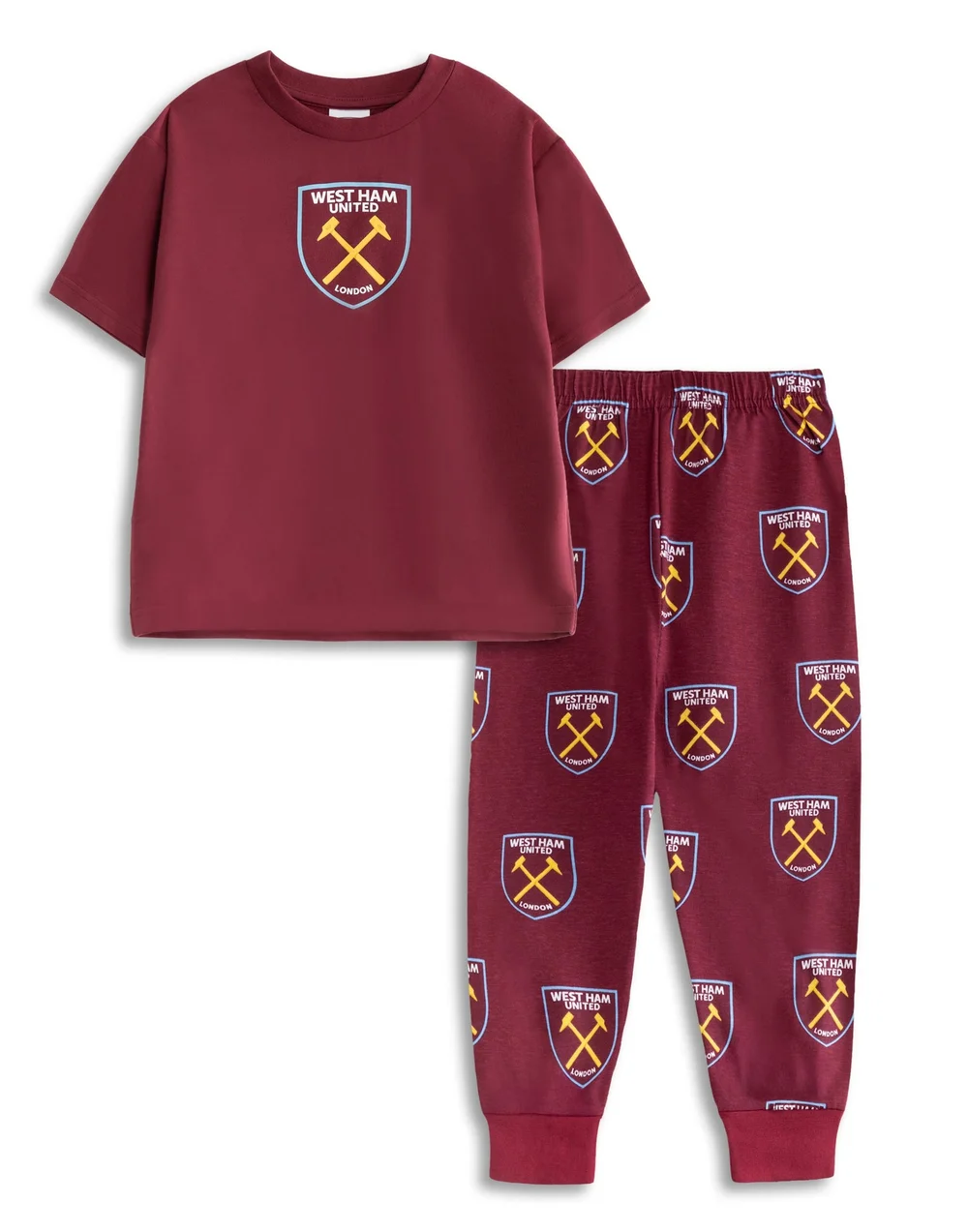 Vanilla Underground West Ham United Kids Red Logo Short Sleeve Long Leg Pyjama Set (2 - 14 yrs) - Age 7-8 Years Image 1