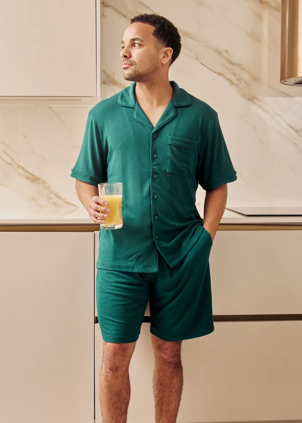 Pyjamily Emerald Green Midnight Jewel Men's Two-Piece Short Matching Pyjama Set - M Image 3