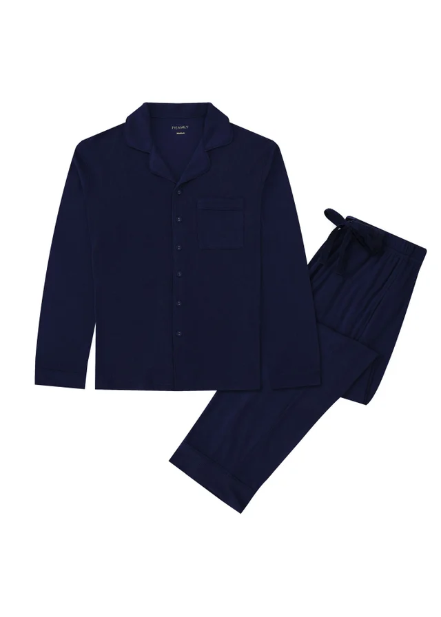 Pyjamily Sapphire Blue Midnight Jewel Men's Two-Piece Long Matching Pyjama Set