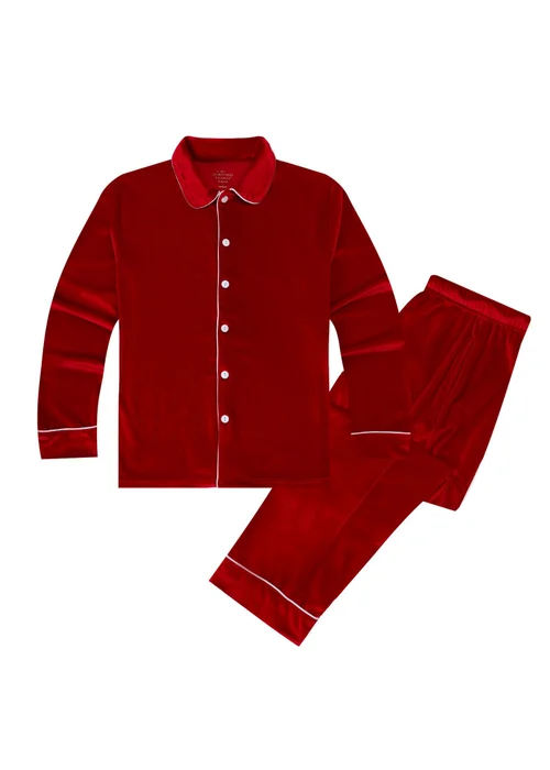 My Christmas Pyjamas Red Velvet Rouge Two Piece Long Matching Pyjama Set - Large Image 1