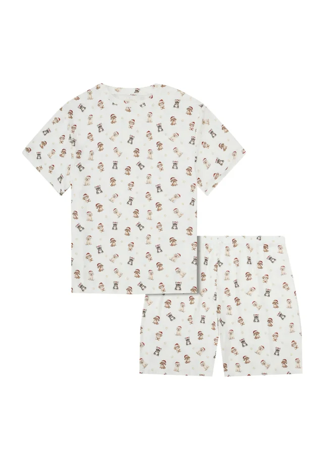 My Christmas Pyjamas Cream Santa Paws Two Piece Short Matching Pyjama Set