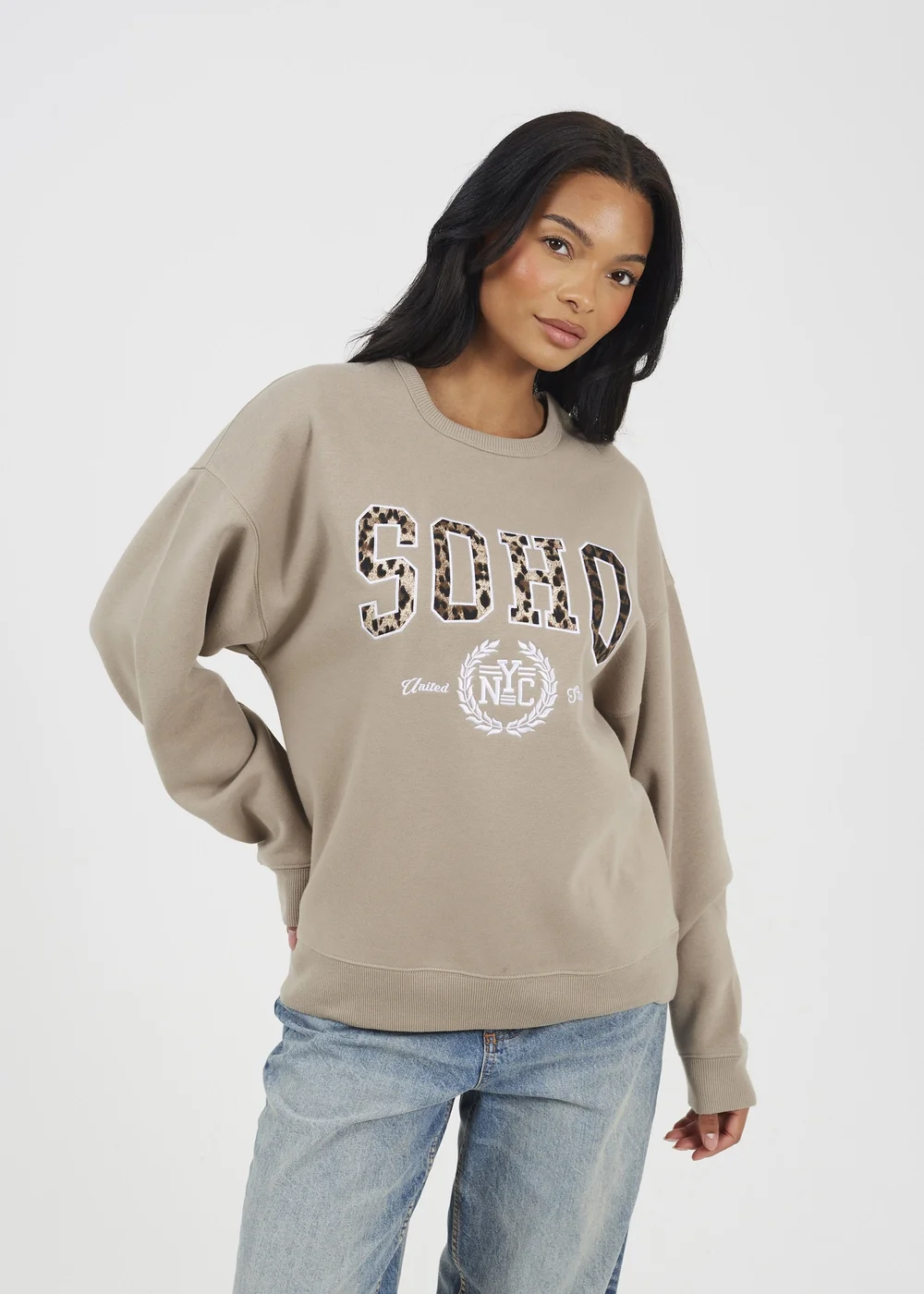 Brave Soul Taupe Slogan Crew Neck Sweatshirt - XL Image 1