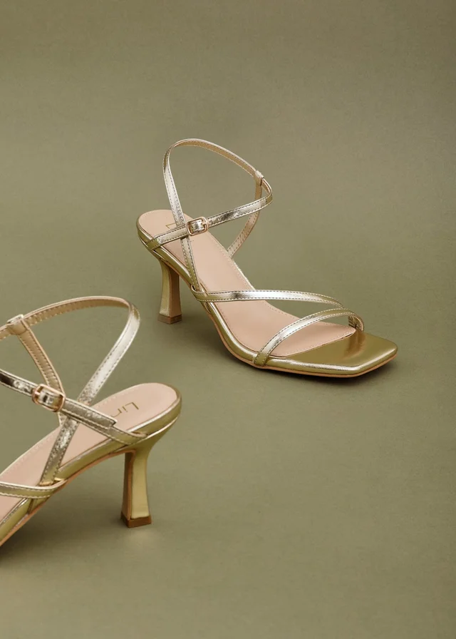Linzi Nicole Gold Faux Leather Strappy Heels
