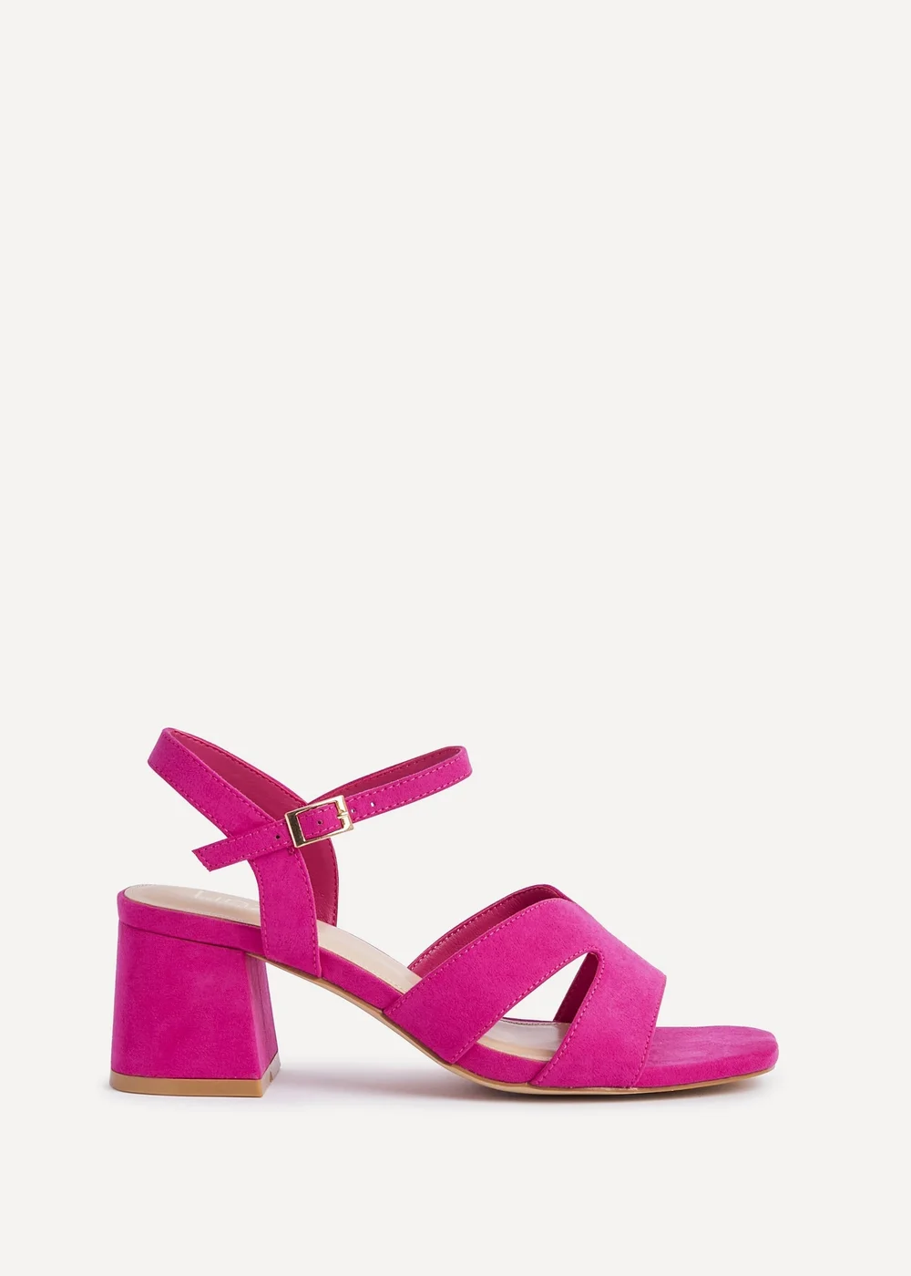 Linzi Empire Wide Fit Fuchsia Faux Suede Link Detail Block Heels - Size 5 Image 2