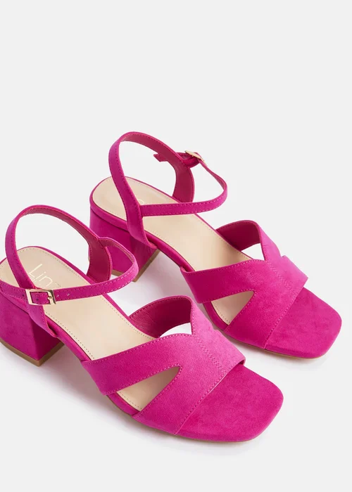 Linzi Empire Wide Fit Fuchsia Faux Suede Link Detail Block Heels - Size 5 Image 5