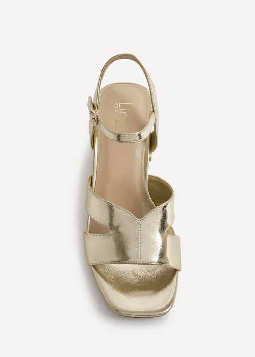 Linzi Empire Wide Fit Gold Faux Leather Link Detail Block Heels - Size 8 Image 4