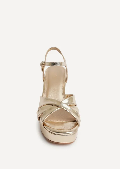 Linzi Selene Gold Faux Leather Wide Fit Crossover Platform Heels - Size 8 Image 4