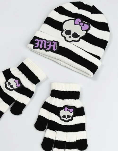 Vanilla Underground Monster High Kids Black Beanie & Gloves - One Size Image 2