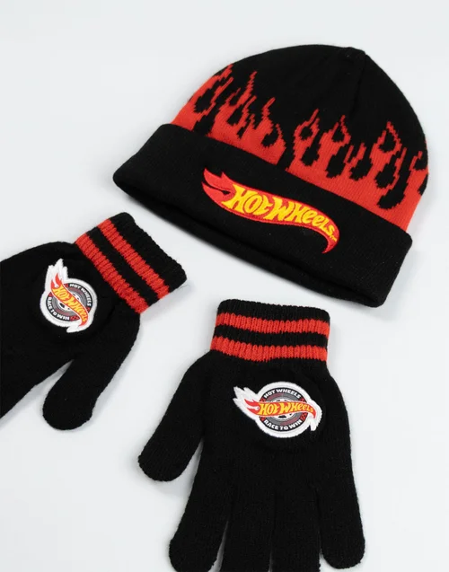 Vanilla Underground Hot Wheels Kids Black Beanie & Gloves - One Size Image 2