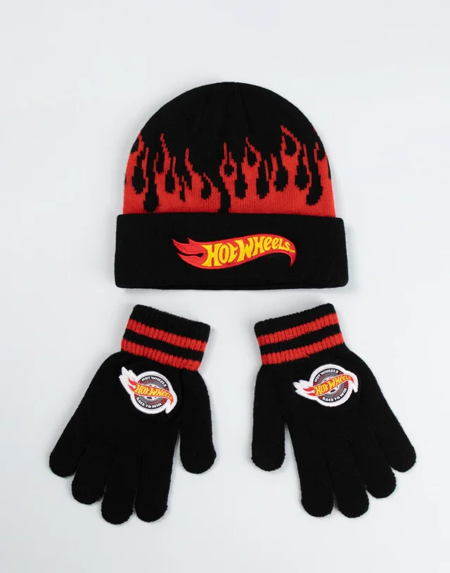 Vanilla Underground Hot Wheels Kids Black Beanie & Gloves