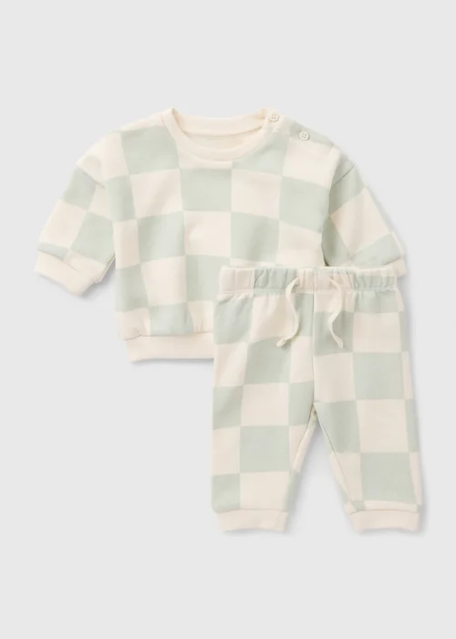 Baby Green Chequered Sweatshirt & Joggers Set (Newborn-23mths) - Age 9 - 12 Months Image 1