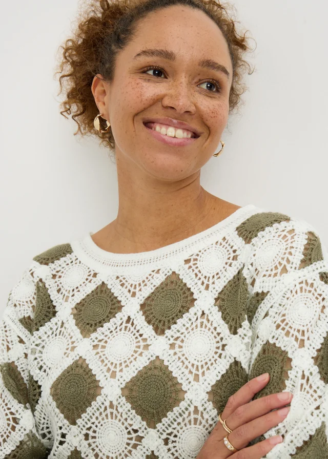 Sage Green Crochet Patchwork Jumper