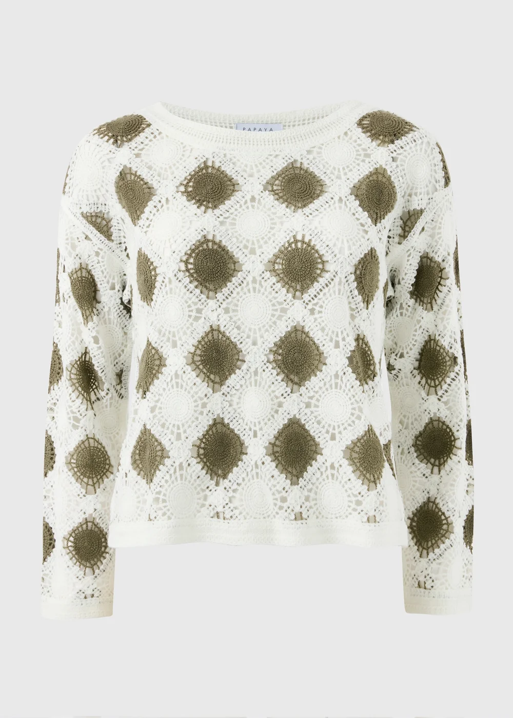 Sage Green Crochet Patchwork Jumper - Extra small Image 1