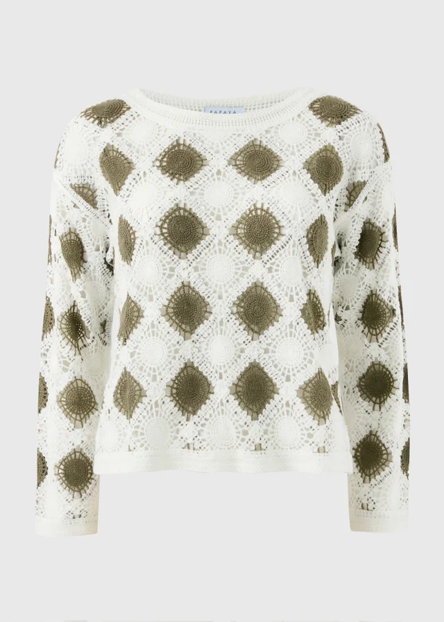Sage Green Crochet Patchwork Jumper