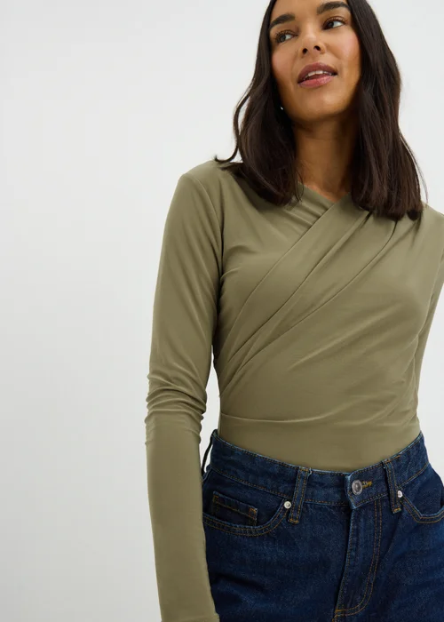 Olive Long Sleeve Wrap Top - Size 8 Image 1