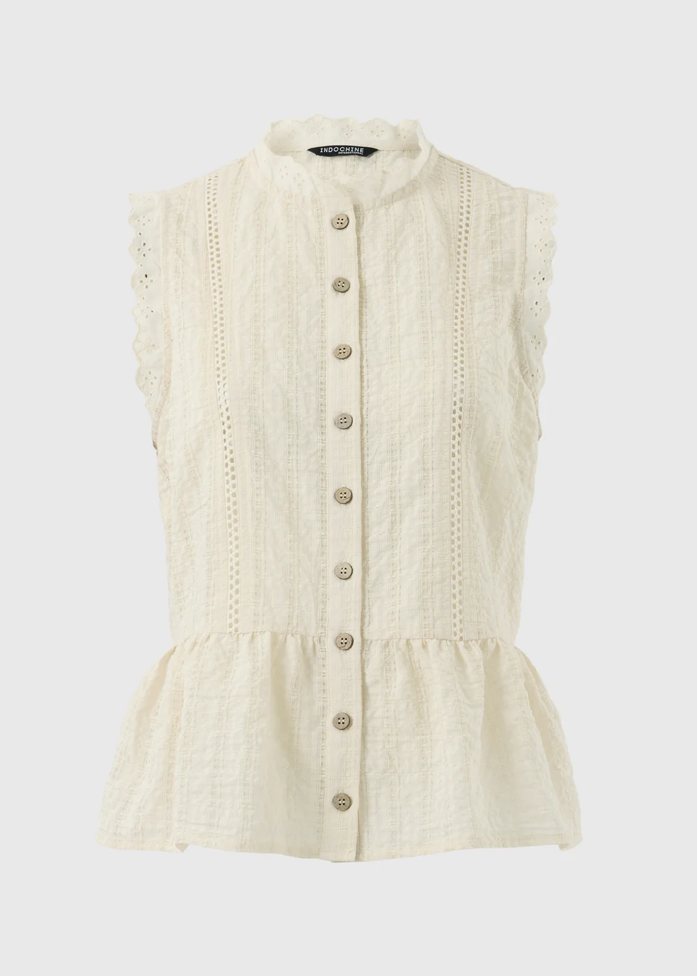 Cream Lace Peplum Sleeveless Blouse - 8 Image 4