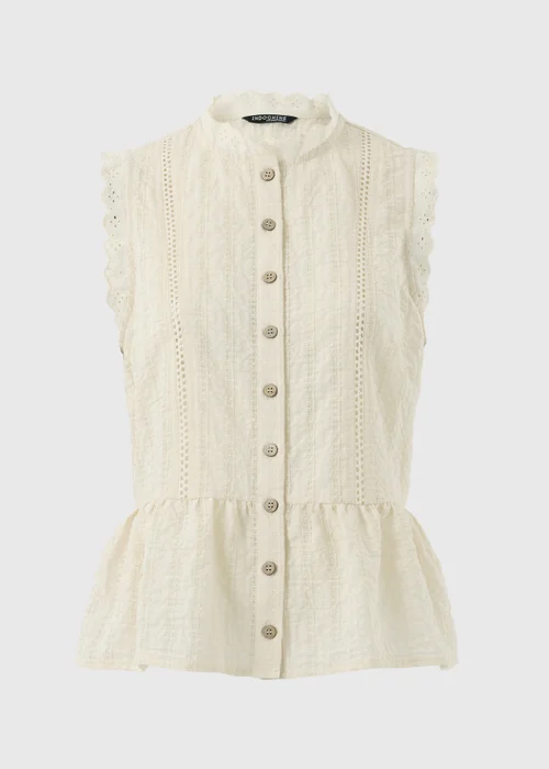 Cream Lace Peplum Sleeveless Blouse - 8 Image 4