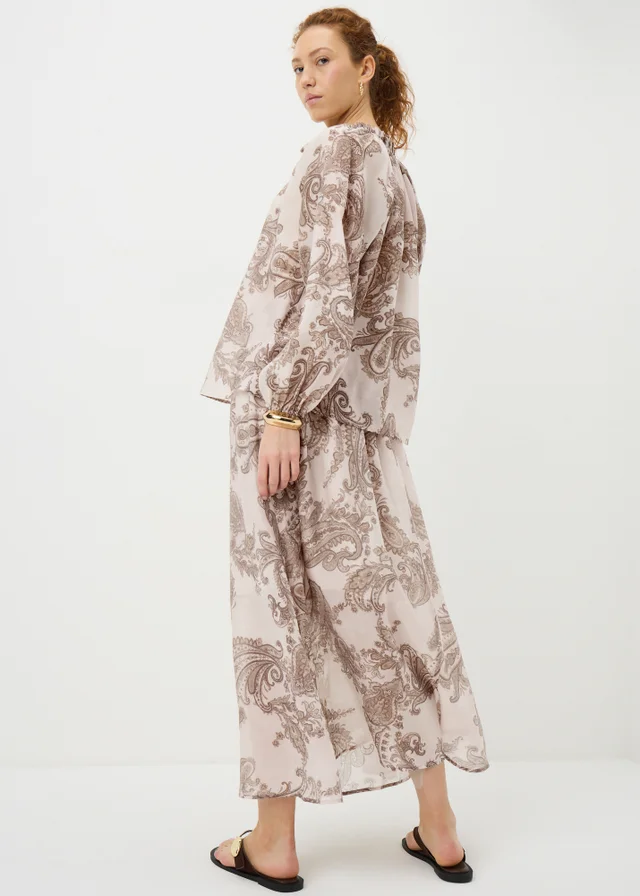 Nude Pink Paisley Tie Neck Blouse