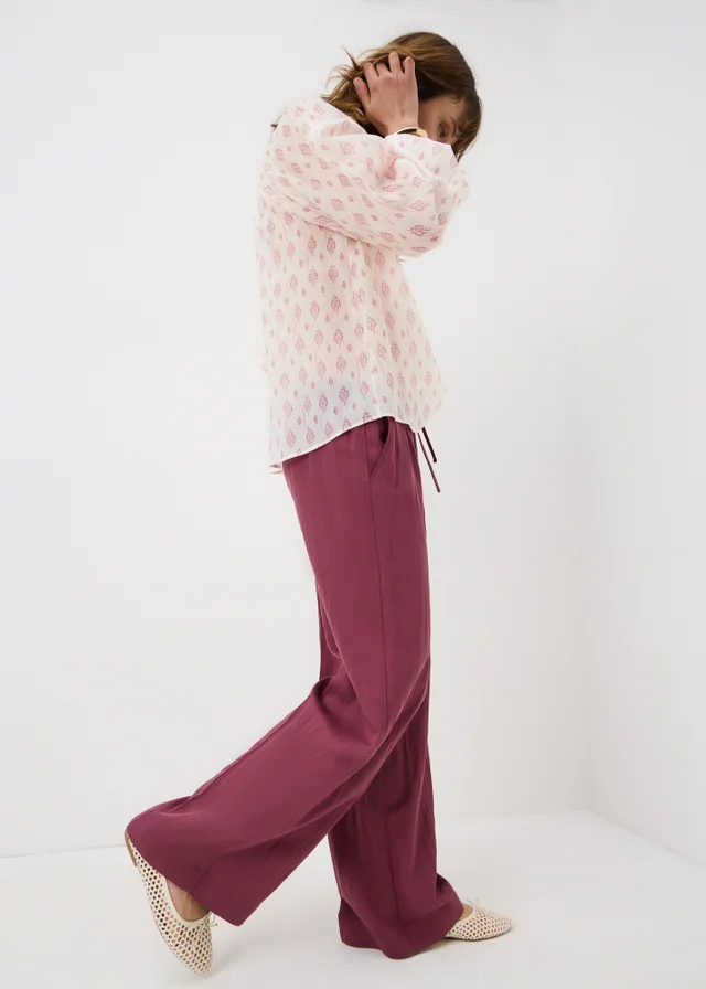 Pink Print Tie Neck Blouse