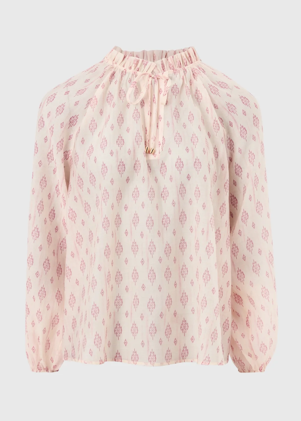 Pink Print Tie Neck Blouse - Size 8 Image 1