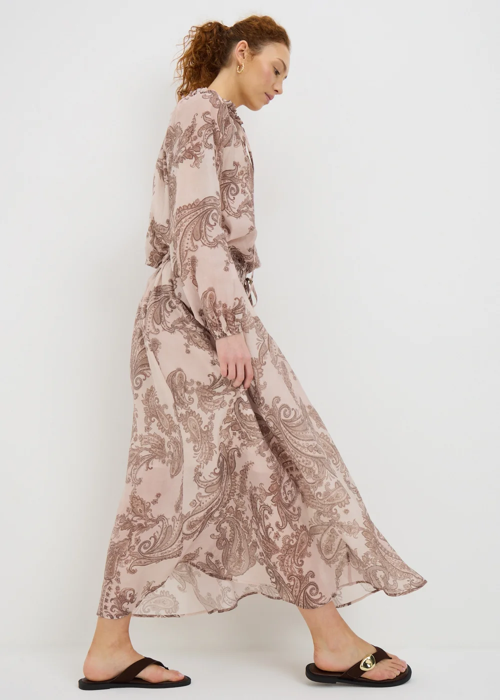 Nude Pink Paisley Shirred Maxi Co Ord Skirt - 8 Image 3