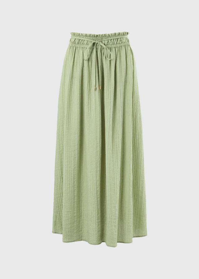 Sage Green Shirred Midaxi Skirt